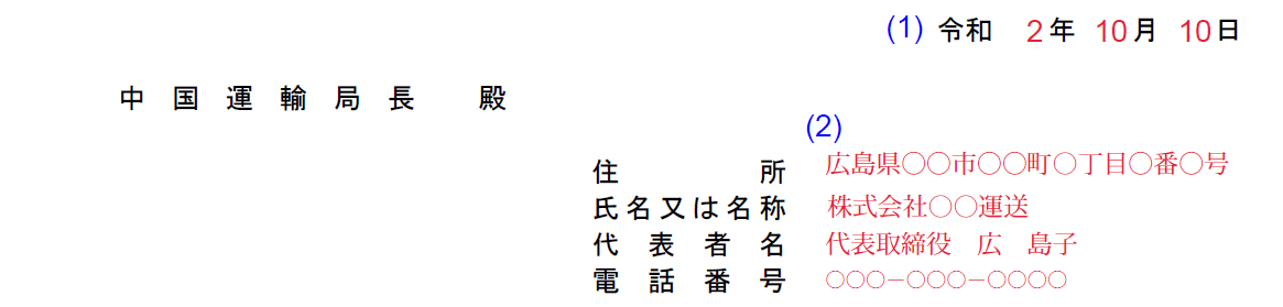 運輸開始届記入例